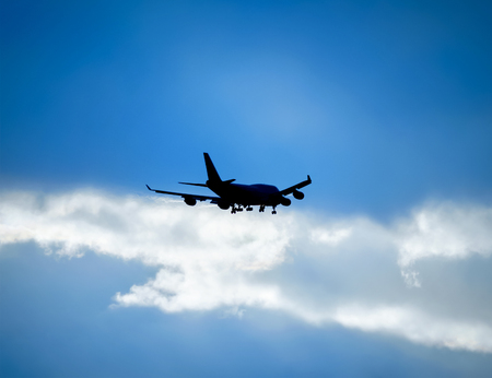 Silhouette passenger plane against the sky    の写真素材