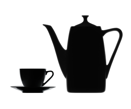 Coffeepot and Cup. Silhouettes on a white background.の写真素材