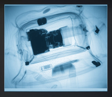 Photo camera in the bag on the x-ray monitor