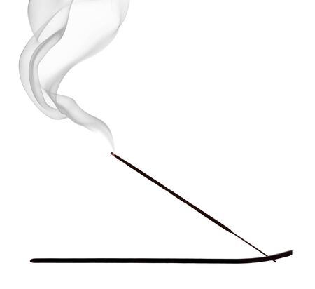 Burning incense stick on white backgroundの写真素材