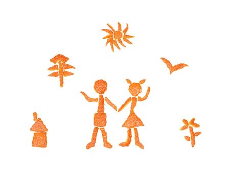 Figures of orange peel. Symbols of happiness and family well-being.の写真素材