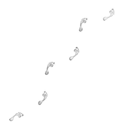 Human footprints bare foots on white backgroundの写真素材