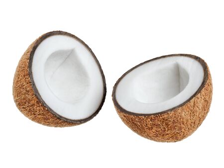 Coconut cutted In half isolated on white backgroundの写真素材