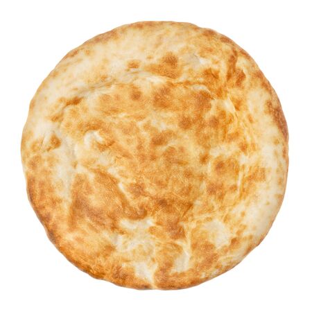 Fresh pita bread close up isolated on white backgroundの写真素材