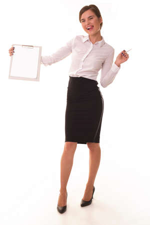 Beautiful girl laughs and holds a tablet.の写真素材