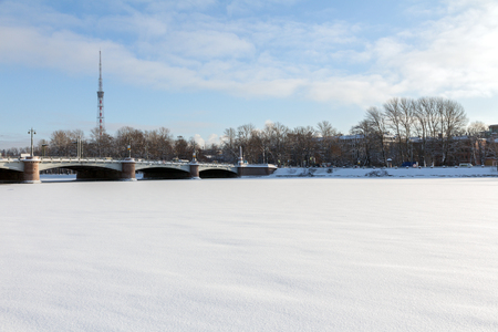 SAINT-PETERSBURG, RUSSIA -  January 24, 2019: View of Kamennoostrovsky Bridge and the TV Tower from the Malaya Nevka River in St. Petersburgのeditorial素材