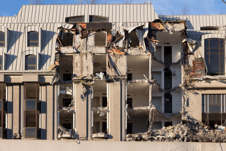 demolition of reinforced concrete urban high-rise building