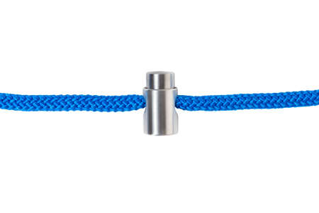 Metal spring cylindrical stopper on a rope. Restraining rope clampの写真素材