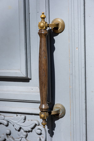 Vintage entrance handle on a street doorの写真素材