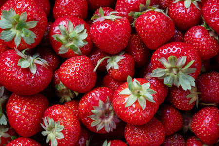 Strawberry background. Ripe red strawberries. Food background.