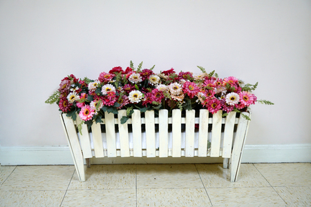 flower in wood boxの写真素材