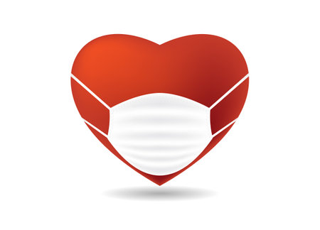 Valentines Day with new normal concept. Red heart wearing face mask to avoid covid-19 spread isolated on white background. Valentines covid-19.Vector Illustratorのイラスト素材