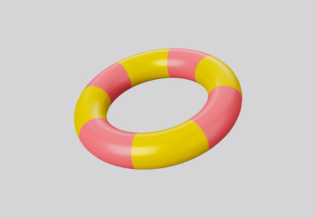 3D illustration lifebuoy ring yellow and pink isolated on white background. 3d rendering. Clear...