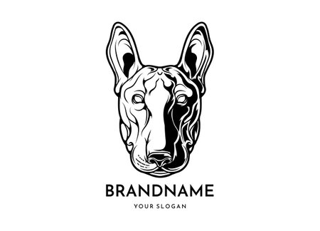 Bull terrier head face logo vector icon, concept black and white color, animal team emblem, design elements, simple illustrationのイラスト素材
