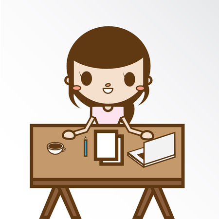 The Girl in her home officeのイラスト素材