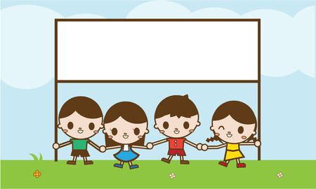 Kids holding banner at parkのイラスト素材