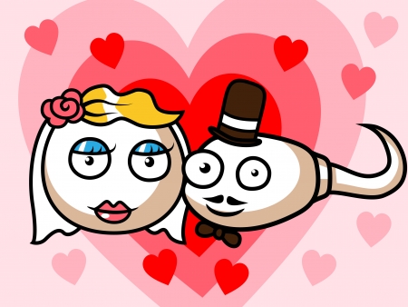 Funny illustration of a sperm and an egg weddingのイラスト素材