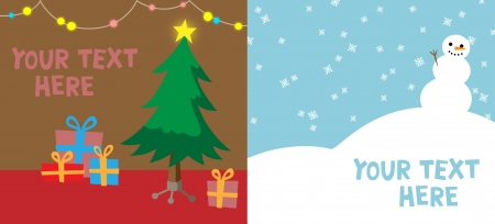 Cartoon vector illustration with christmas or new year background templates with snow and home with christmas treeのイラスト素材