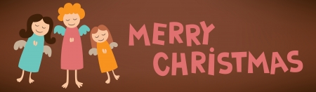 Cartoon vector illustration of merry christmas text sign post card with angelsのイラスト素材