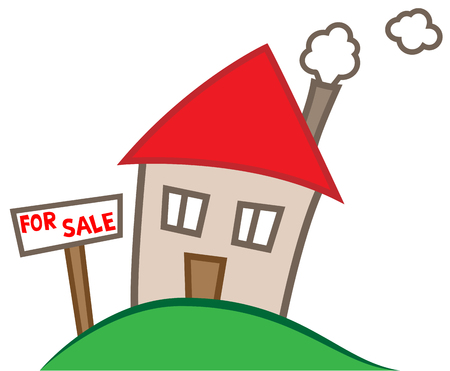 Simple cartoon illustration of a house for sale, real estate business conceptのイラスト素材