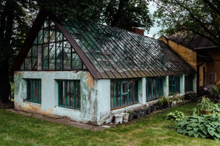 old abandoned greenhouse in the parkの写真素材
