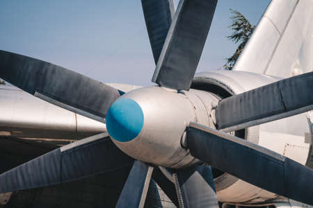 Close-up of the propeller of an old airplane on a sunny dayの写真素材