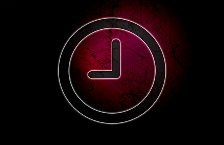 An image of a clock outline on a dark red and dark background. Illustration.