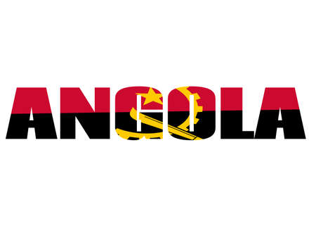 The word Angola in the colors of the Angola flag. Country name on isolated background. image - illustration.の写真素材