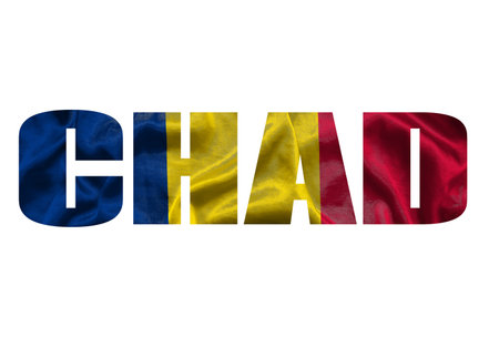 The word Chad in the colors of the waving Chad flag. Country name on isolated background. image - illustration.の写真素材
