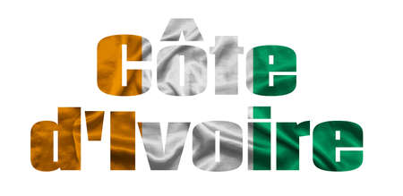 The word Cote dIvoire in the colors of the waving Ivory Coast flag. Country name on isolated background. image - illustrationの写真素材