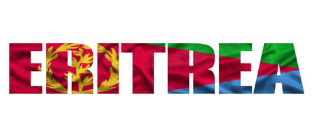 The word Eritrea in the colors of the waving Eritrea flag. Country name on isolated background. image - illustration.の写真素材