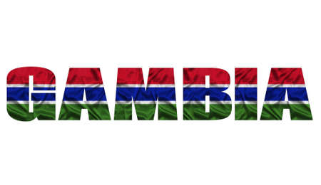 The word Gambia in the colors of the waving Gambian flag. Country name on isolated background. image - illustration.の写真素材