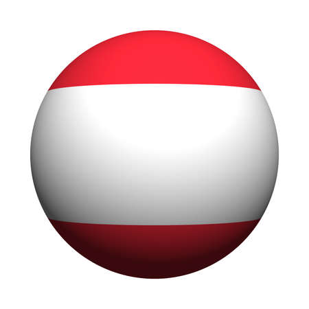 Flag of Austria in the form of a sphere with a shadow. 3d abstract illustration round Austrian flag icon isolated on white backgroundの写真素材