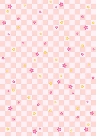 Background pattern of Japanese cherry blossoms and checkered patternのイラスト素材