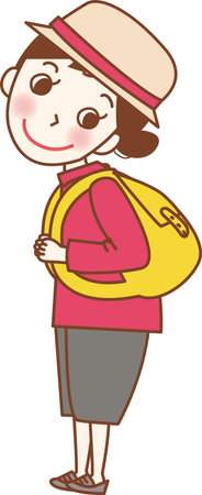 Girl carrying backpack in sideways.のイラスト素材