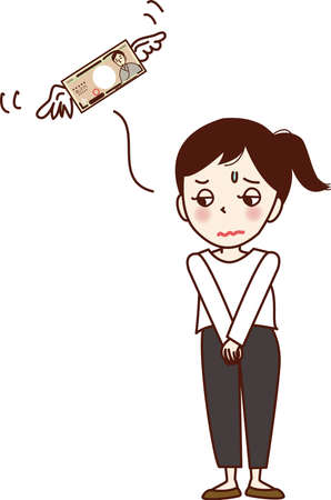 A girl who is having trouble with money.のイラスト素材