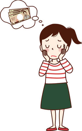 A girl who is having trouble with money.のイラスト素材