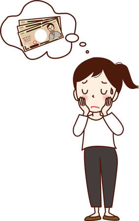 A girl who is having trouble with money.のイラスト素材