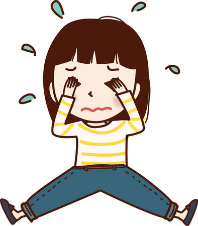 A girl sitting and crying a lot.のイラスト素材