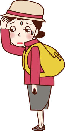 A sweaty girl carrying a backpack.のイラスト素材