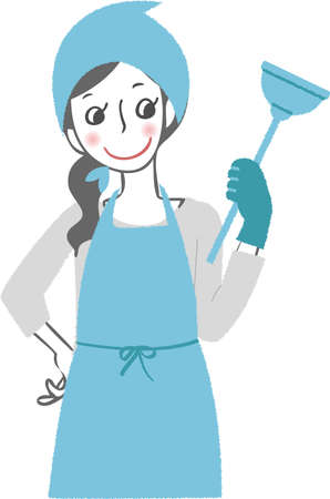 Woman with cleaning tools. (Rubber cup and rubber gloves)のイラスト素材