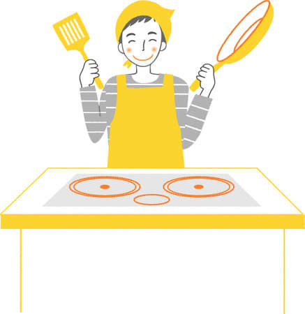 Man cooking on IH cooking stove.のイラスト素材