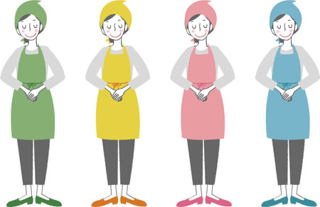 A woman with an apron and her hands in front of her.のイラスト素材