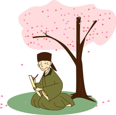 Elderly people writing songs under cherry trees.のイラスト素材