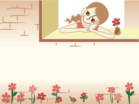 Girl looking out of window and waiting for something.のイラスト素材