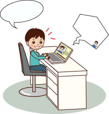 Smiling young man having conversation online.のイラスト素材