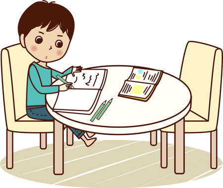 Young man studying at table.のイラスト素材