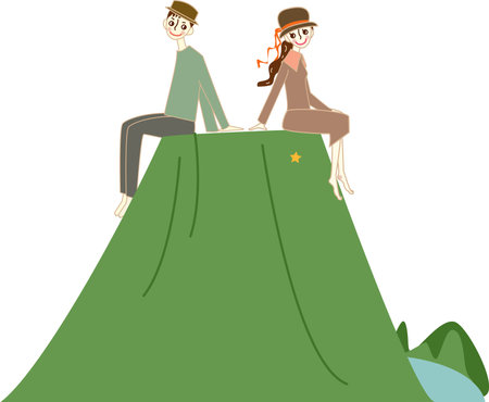Couple sitting on the mountain.のイラスト素材
