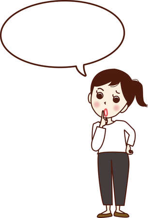 Young woman talking with finger on mouth.のイラスト素材