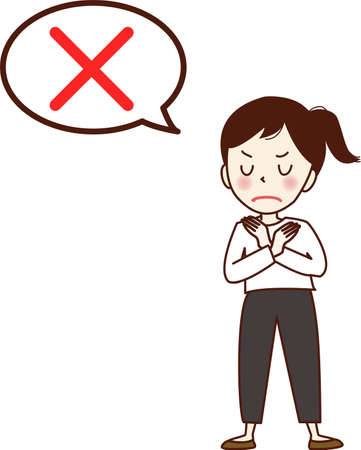 Angry-faced young woman posing for "buds".のイラスト素材